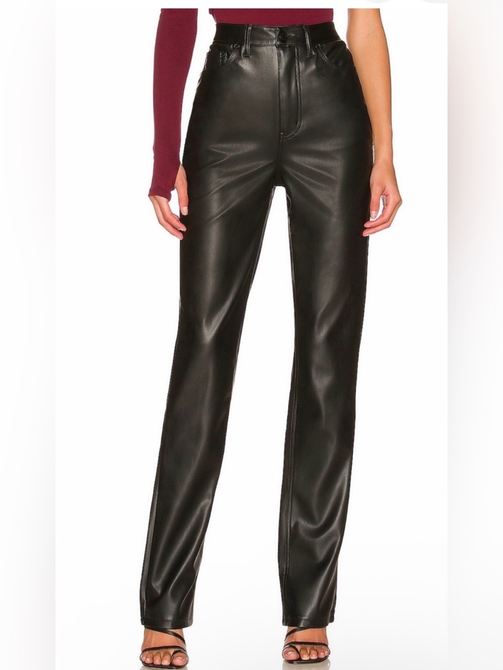 AFRM Black Faux Leather straight leg